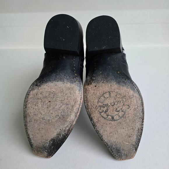 Lucchese Mila Boots Size 8 Black Leather Short Boot Side Zip Snub Toe Embroidery - Picture 14 of 16